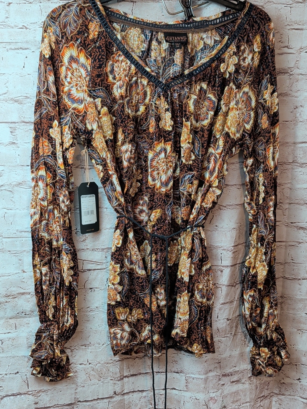 Shyanne Floral Peasant Blouse Brown and Gold Medium New Nwt - Picture 1 of 9